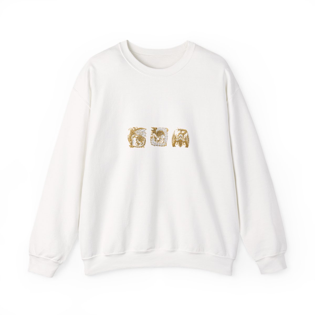 Four crew neck in blue and brown, each with a gold dragon design. The Crewneck - Official sweatshirts merchandise